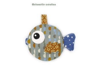 Porte-monnaie poisson, range écouteurs, vert/gris jaune, fait-main, idée cadeau