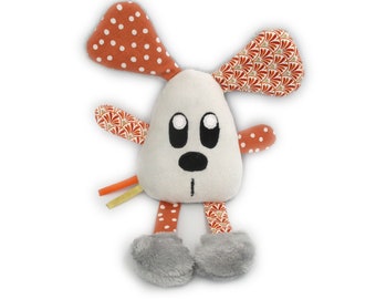 Doudou souris, peluche souris, doudou fait-main, gris clair orange, coton minky polaire, personnalisable, doudou bébé, 27 cm de hauteur