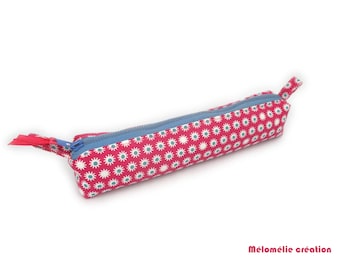 Trousse fine, rentrée des classes, trousse originale, fuchsia, coton, personnalisable en couleur, idée cadeau, fait-main