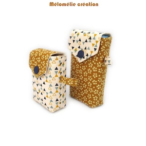 Pochette à mouchoirs lot de 2, beige moutarde, pour mouchoirs petits et grands formats, tissu coton, idée cadeau originale