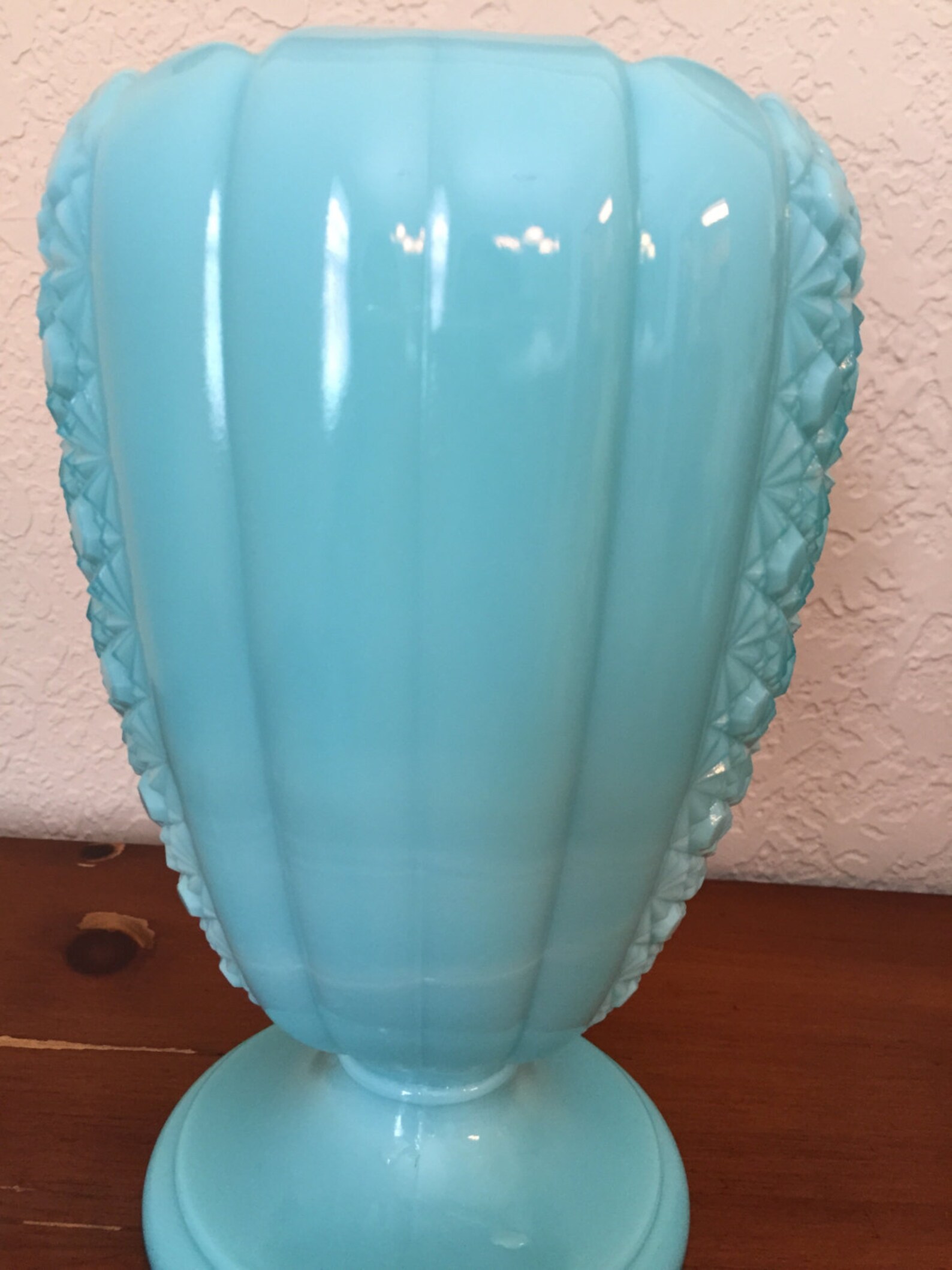Turquoise Blue Milk Glass Vase Daisy and Button Pattern Etsy