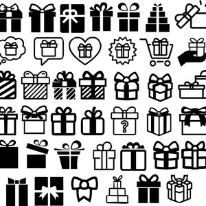 Paquete de iconos de regalo de Navidad en formato SVG y archivo Ai para descargar digitalmente. Archivos de corte para camisetas, calcomanías y vasos. Cricut y Silhouette. Paquete de vectores