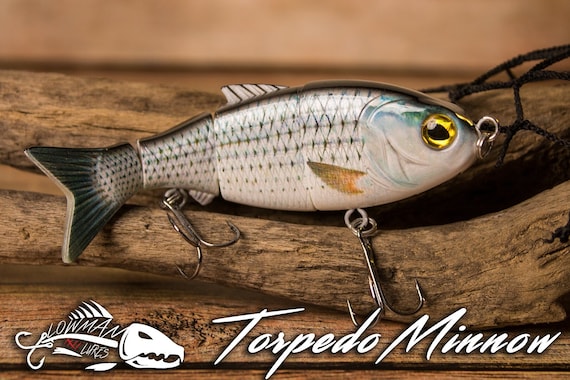 bass fishing minnow lure Torpedo Minnow Fishing Lure! 4.5 Inch Long Metal Jointed Swim Bait. Great  for Bass Tournaments. Bass Bait Fishing Tackle Fishing Gift