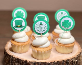 St. Patrick's Day Cupcake Toppers / Clover Cupcake Toppers / St. Patricks Top Hat Cupcake Toppers