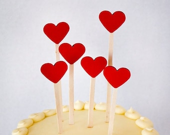 Heart Cake Toppers / Heart Cupcake Toppers / Valentine Cake Toppers