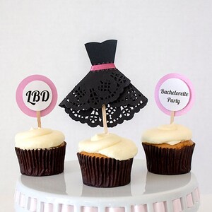 Bachelorette Cupcake Toppers / Black Dress Cupcake Toppers / Bachelorette Cake Toppers / Black Dress Cake Toppers / Girls Night Out Toppers image 1