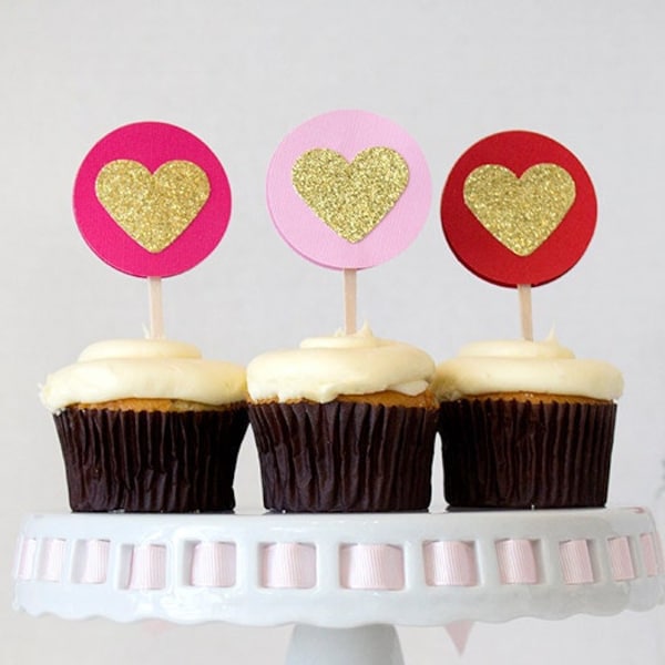 Heart Cupcake Toppers / Heart Cake Toppers / Gold Heart Cupcake Toppers / Silver Heart Cake Toppers / Valentine Cupcake Toppers / Love