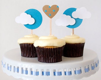 Heart Love Clouds Sky Cupcake Toppers / Heart Love Clouds Sky Cake Toppers / Love Is In The Air Cupcake Toppers