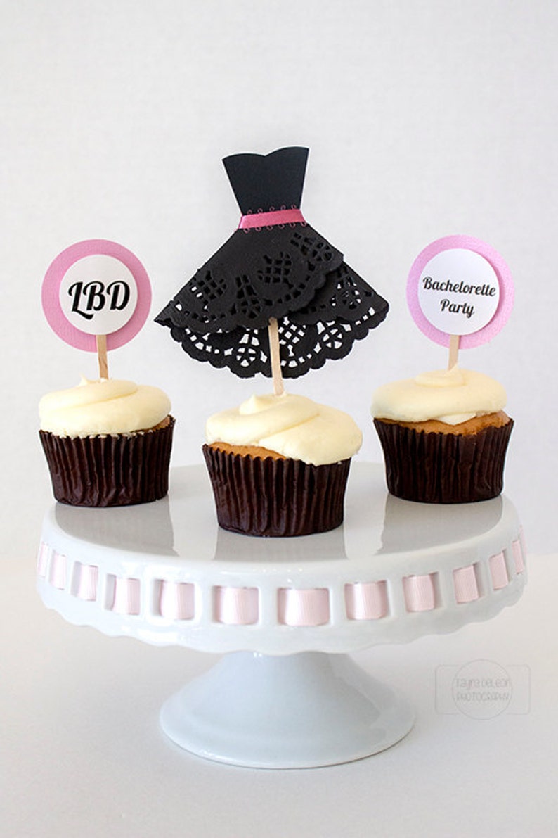 Bachelorette Cupcake Toppers / Black Dress Cupcake Toppers / Bachelorette Cake Toppers / Black Dress Cake Toppers / Girls Night Out Toppers image 1