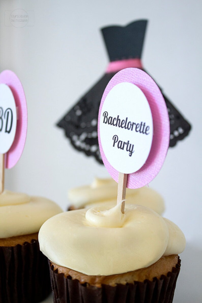 Bachelorette Cupcake Toppers / Black Dress Cupcake Toppers / Bachelorette Cake Toppers / Black Dress Cake Toppers / Girls Night Out Toppers image 4