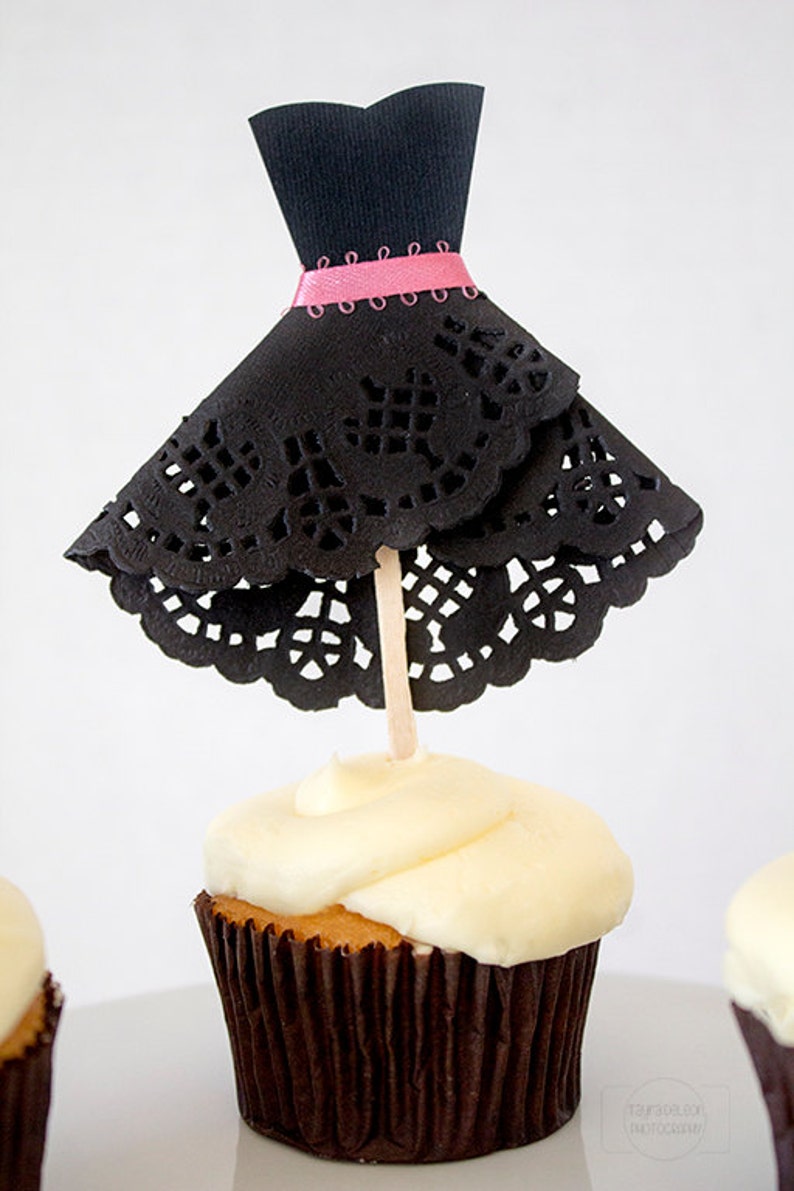 Bachelorette Cupcake Toppers / Black Dress Cupcake Toppers / Bachelorette Cake Toppers / Black Dress Cake Toppers / Girls Night Out Toppers image 3