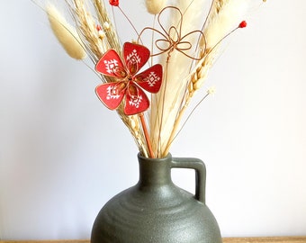 Handmade dried and wire flower posy in cream and red tones 30cm tall
