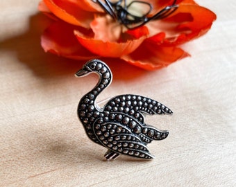 Vintage faux marcasite swan brooch