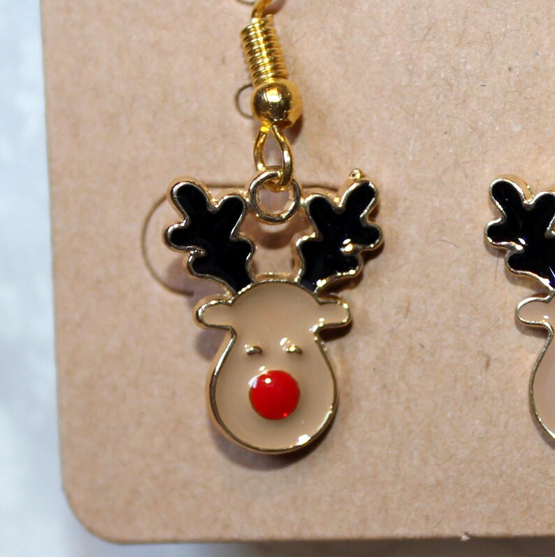 Cute Gold Rudolph Red Nose Reindeer Mini Enamel Earrings - Etsy