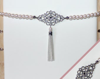 Haarreifen Flapper 20er Jahre style Silber Deko mit Strass und Glasperlen