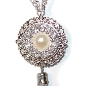 Vintage/flapper/Gatsby/1920's Long pearl, diamante, silver necklace & tassel imagem 3