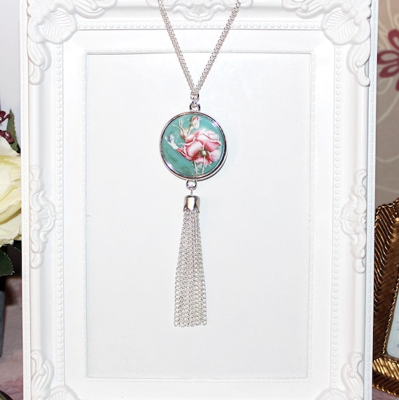 Collier Long Vintage Style Années 20 Flapper - Argent, Facettes, Déclaration - Neuf Sans Boîte