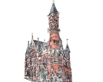 Jefferson Market Library - NYPL - Archival Print of watercolor painting