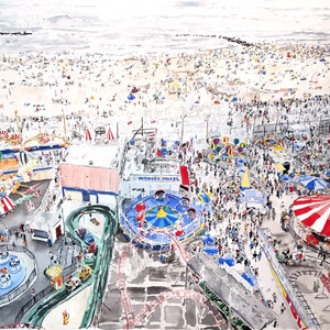 View from the Top of the Wonder Wheel - Coney Island | Archival Print of a Gouache Painting