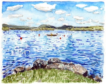 Blue Mountain Lake in Summer | Adirondack Watercolor Painting | Archival Print