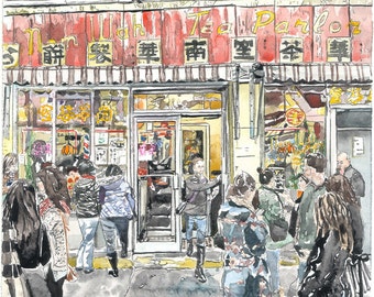 Nom Wah Tea Parlor - Chinatown Doyers Street Dim Sum Gouache Painting | Archival Print