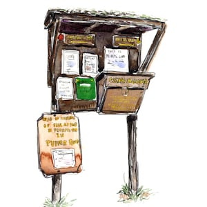 Chimney Mountain Trail Head Register in the Adirondacks Watercolor Painting | Archival Print