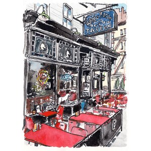 White Horse Tavern on Hudson Street - Archival Print of a pen and ink plus watercolor painting