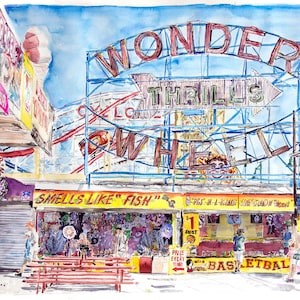 Wonder Wheel Thrills! - Coney Island | Archival Print of a Watercolor Painting