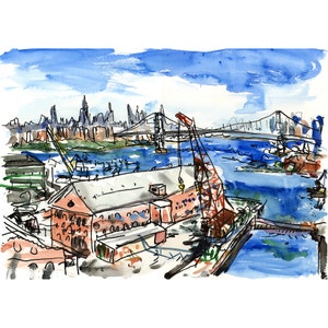 Brooklyn Navy Yard plein air watercolor painting (print and original)