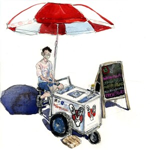 J-Pops Popsicle Stand auf dem Worthington Farmers Market, Ohio | Druck einer Aquarellmalerei