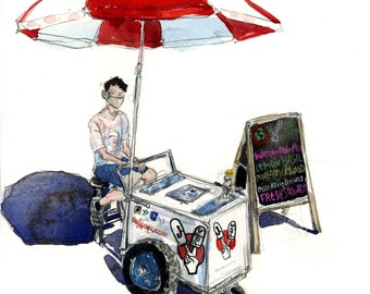 J-Pops Popsicle Stand at the Worthington Farmers Market, Ohio | Print of a Watercolor Painting