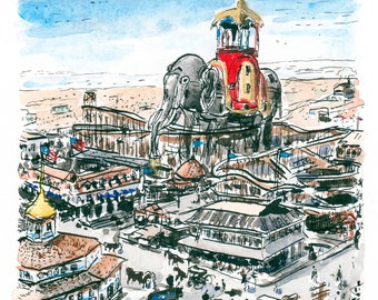 The Elephantine Colossus   | Coney Island | Archival Print of a Watercolor Painting