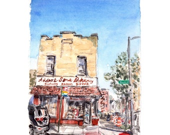 Addeo & Sons Bakery (Little Italy in the Bronx) - Archival Print of a Watercolor Painting