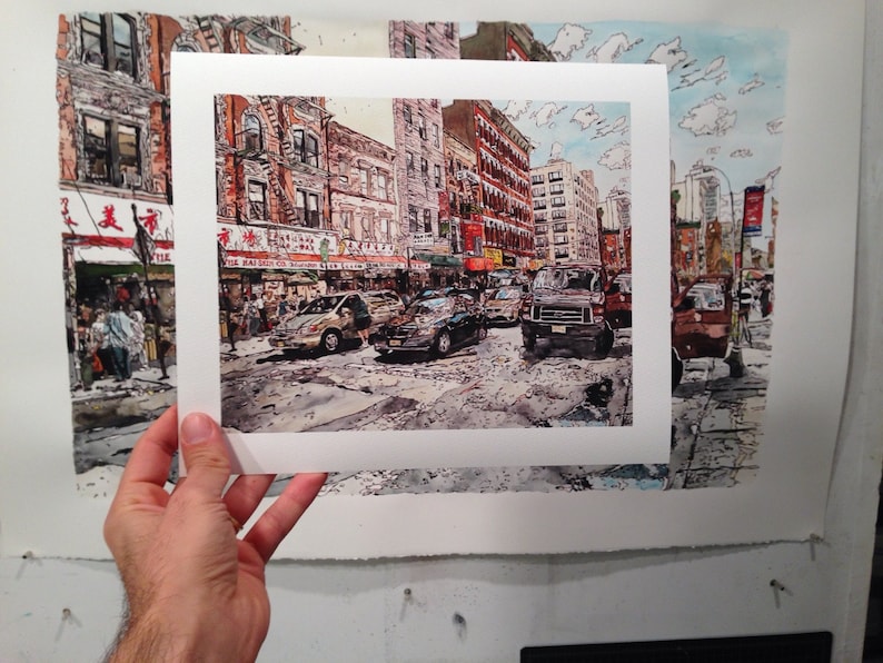 Chinatown Grand Street Gouache Painting Archival Print image 2