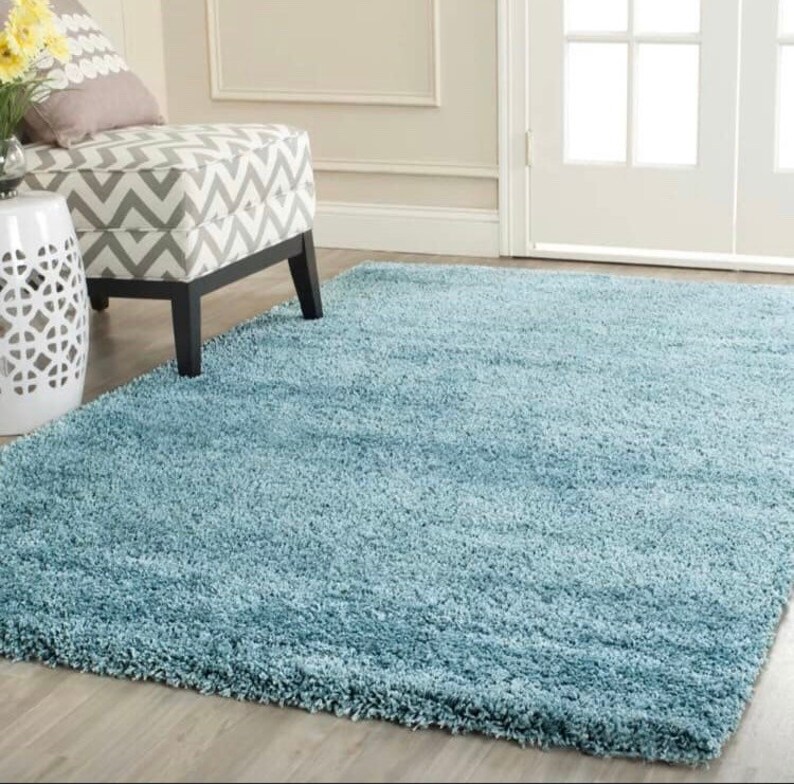 Modern Thick Soft Duck Egg Blue Shaggy Rugs Etsy UK