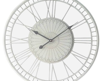 Large Metal Wall Clock - Tuscany - Distressed Cream