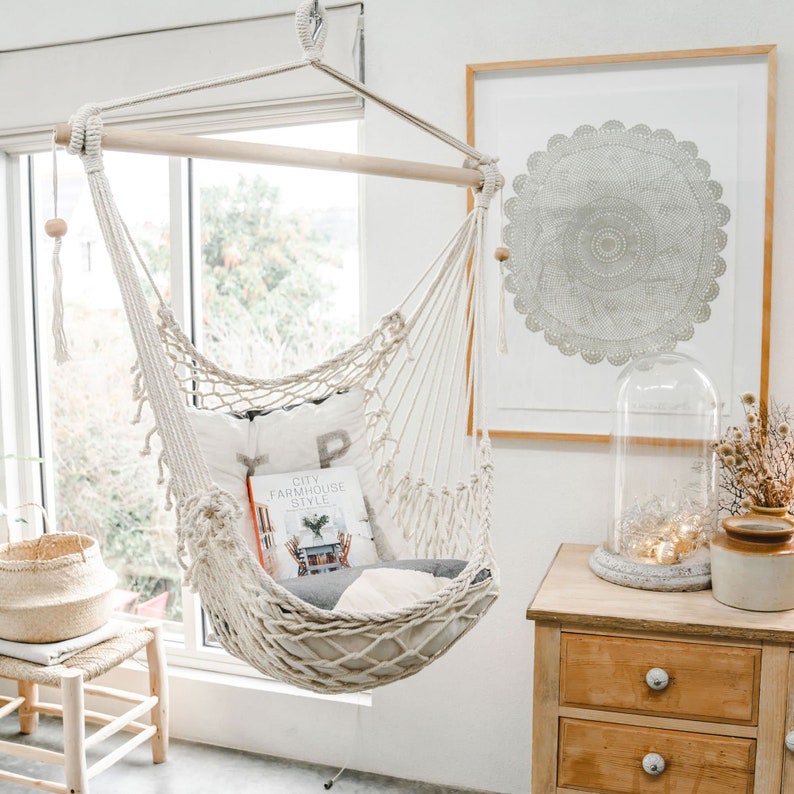 Salvador Macrame Hanging Hammock Chair Natural image 2