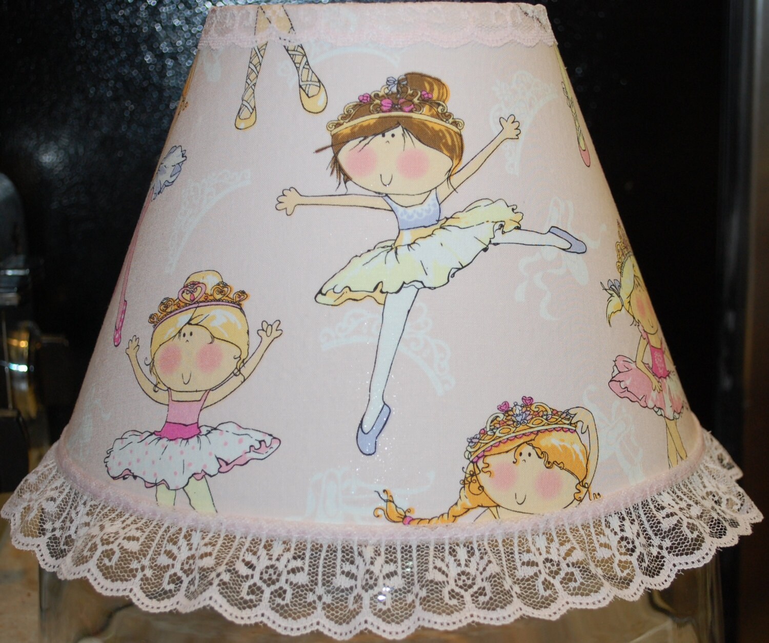 Girl Nursery Pink Ballerina Lamp Shade With Lace Trim Etsy
