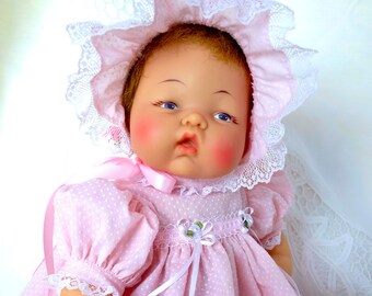 Diaper Cover Vintage Dotted Swiss Puff Sleeve Peter Pan Collar Size 6-12 Months 60s Sheer Pink Baby Dress