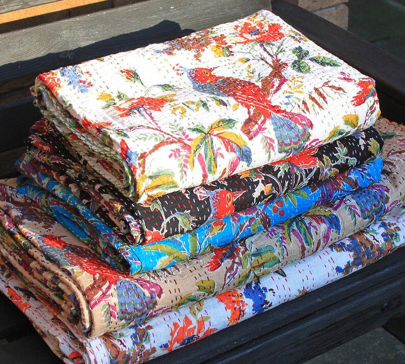 Hand Embroidered Most Beautiful Kantha Quilt Vintage Handmade Indian Throw