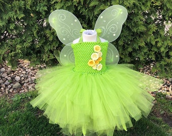 Tinkerbell Tutu Costume: Handmade Fairy Dress with Detachable Wings