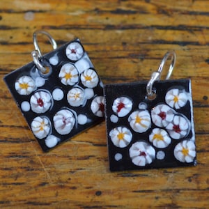 Enamel Earrings with Millefiori Glass