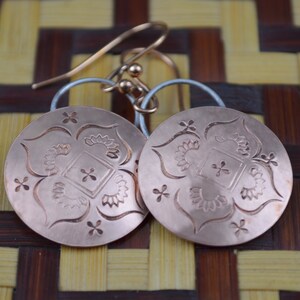 Copper Earrings with Stamped Design