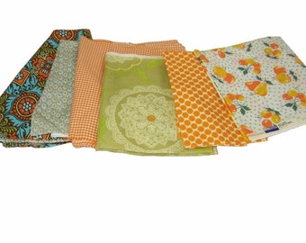 FABRIC SCRAPS -Orange & Green Theme- Reminants Over 3 Lbs