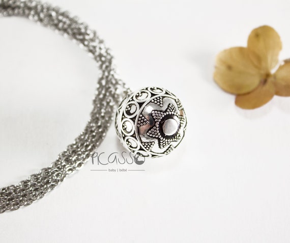 Baby Shower Present Maternity Pregnancy Ball Harmony Ball WELCOME BABY Necklace Sterling Silver Music Making Detailed Harmony Ball Congratulation Baby Gift Idea