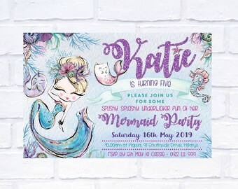 ANY AGE Mermaid Birthday Invitation, Digital Invitation, Print Yourself