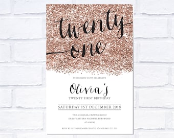 ANY AGE Rose Gold, Silver or Gold Birthday Invitation