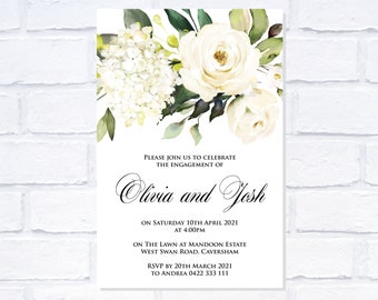 ANY EVENT White Floral Invitation, Digital Invitation, Print Yourself