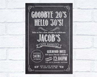 30th, 40th, 50th, 60th, Chalkboard Invitation, Digital Invitation, Print Yourself