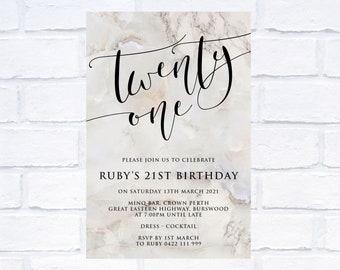 ANY AGE Pearl Marble Birthday Invitation, Digital Invitation or Print Yourself
